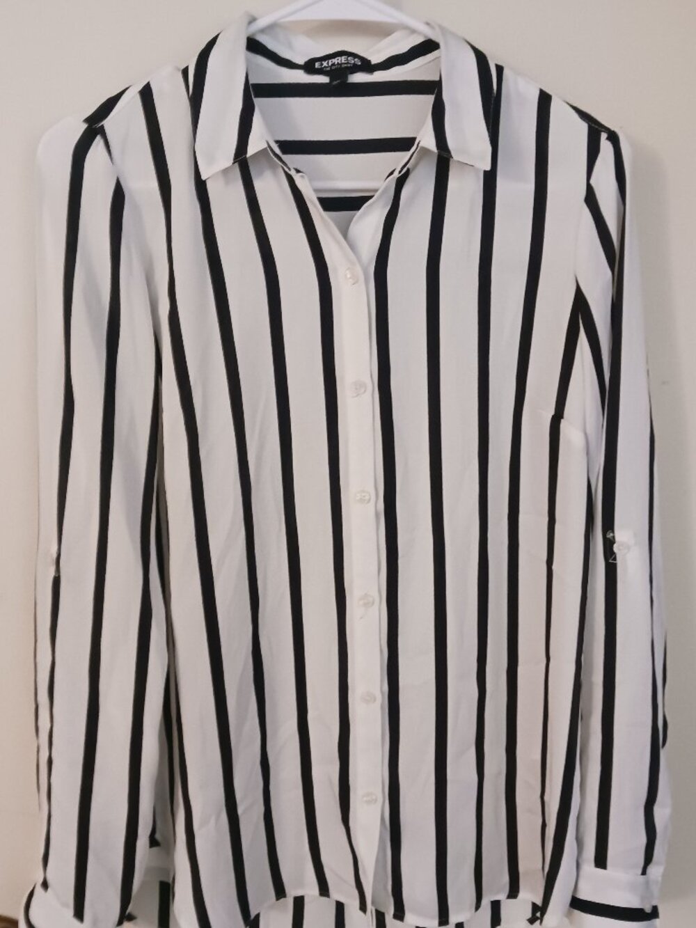 Express 'The City Shirt' Black & White Stripe Blouse Sm